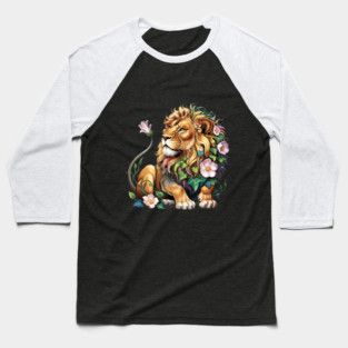 Lion with Colorful Floral Mane 2 Baseball T-Shirt