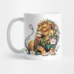 Lion with Colorful Floral Mane 2 Mug