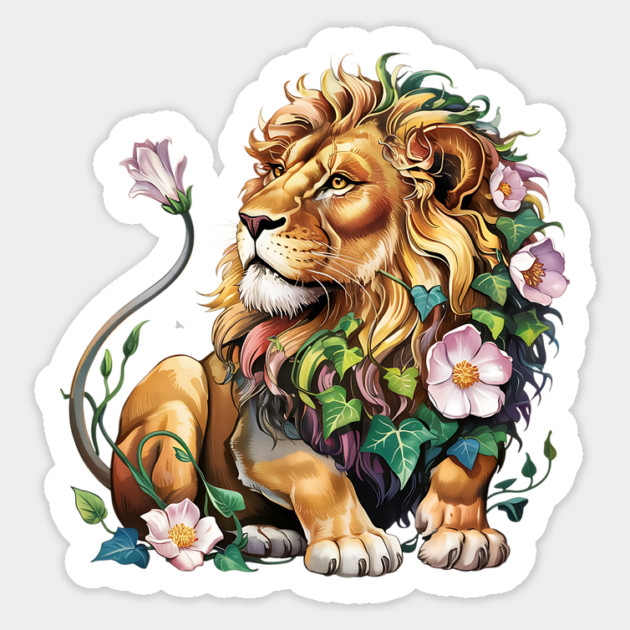 Lion with Colorful Floral Mane 2 Magnet by BirdsnStuff