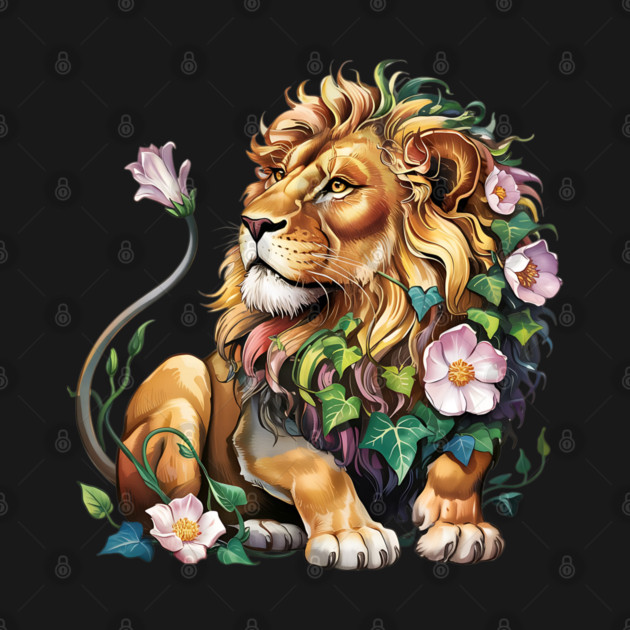 Lion with Colorful Floral Mane 2 by BirdsnStuff