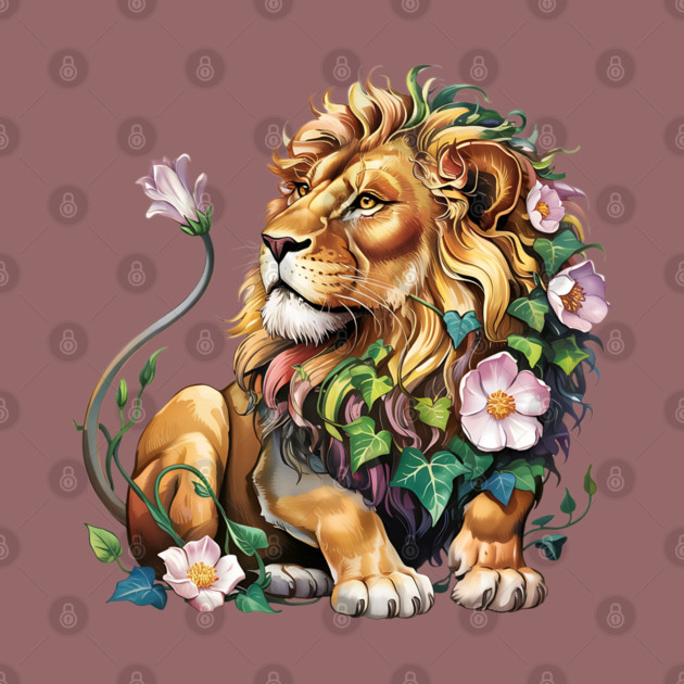 Lion with Colorful Floral Mane 2 by BirdsnStuff
