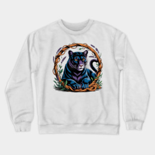 Mystical Panther Framed by Vines and Lavender Crewneck Sweatshirt