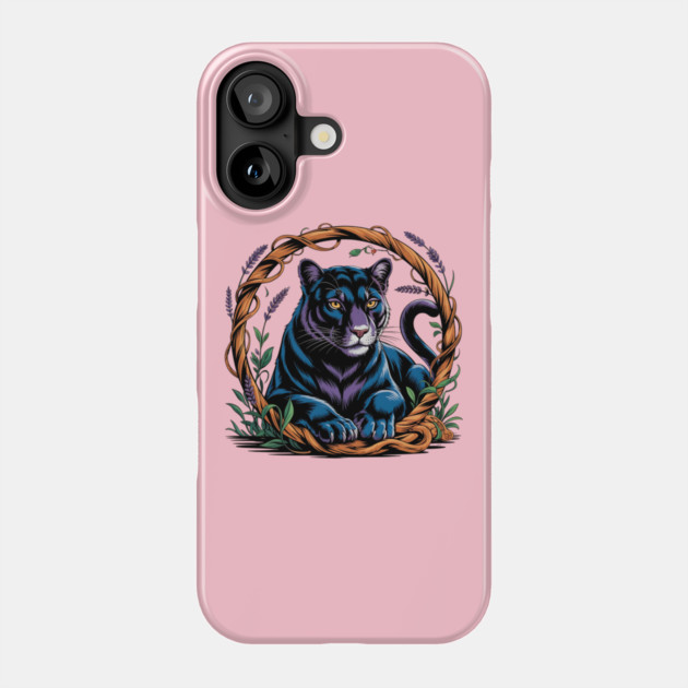 Mystical Panther Framed by Vines and Lavender Phone Case by BirdsnStuff
