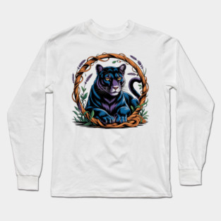 Mystical Panther Framed by Vines and Lavender Long Sleeve T-Shirt