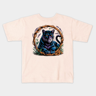 Mystical Panther Framed by Vines and Lavender Kids T-Shirt