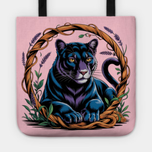 Mystical Panther Framed by Vines and Lavender Tote