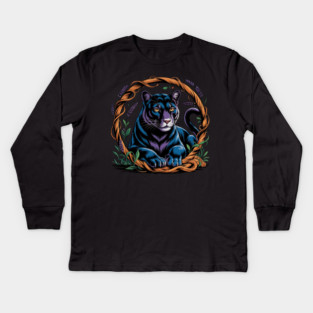 Mystical Panther Framed by Vines and Lavender Kids Long Sleeve T-Shirt