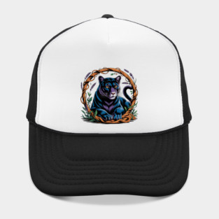 Mystical Panther Framed by Vines and Lavender Hat