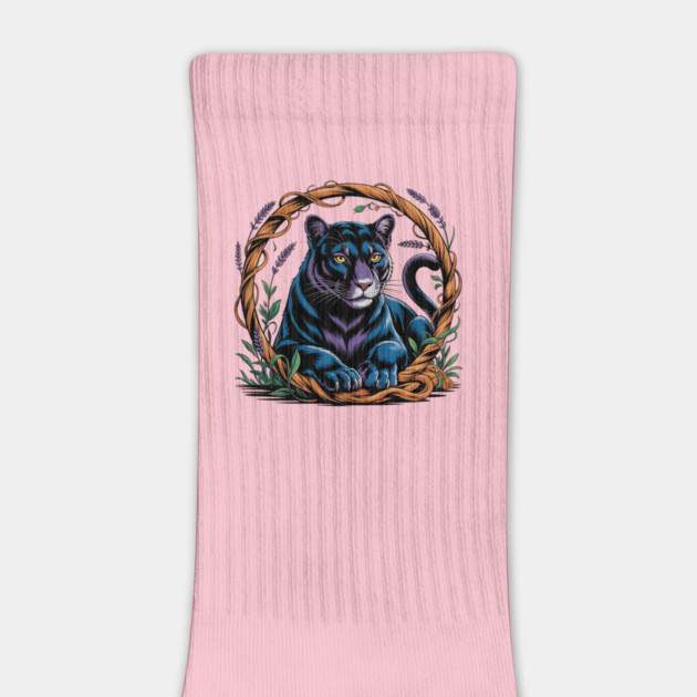 Mystical Panther Framed by Vines and Lavender by BirdsnStuff