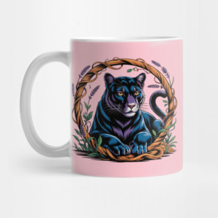 Mystical Panther Framed by Vines and Lavender Mug