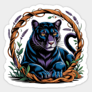 Mystical Panther Framed by Vines and Lavender Sticker