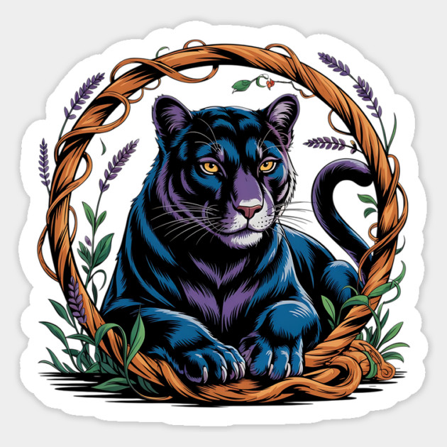 Mystical Panther Framed by Vines and Lavender Magnet by BirdsnStuff
