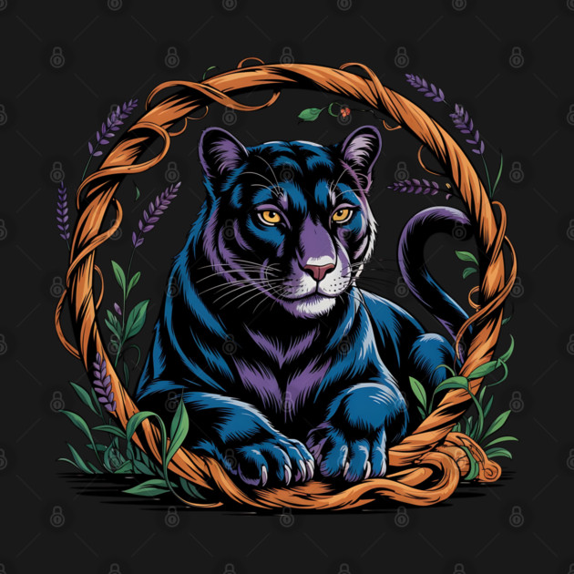Mystical Panther Framed by Vines and Lavender by BirdsnStuff