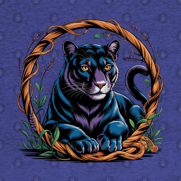 Mystical Panther Framed by Vines and Lavender by BirdsnStuff