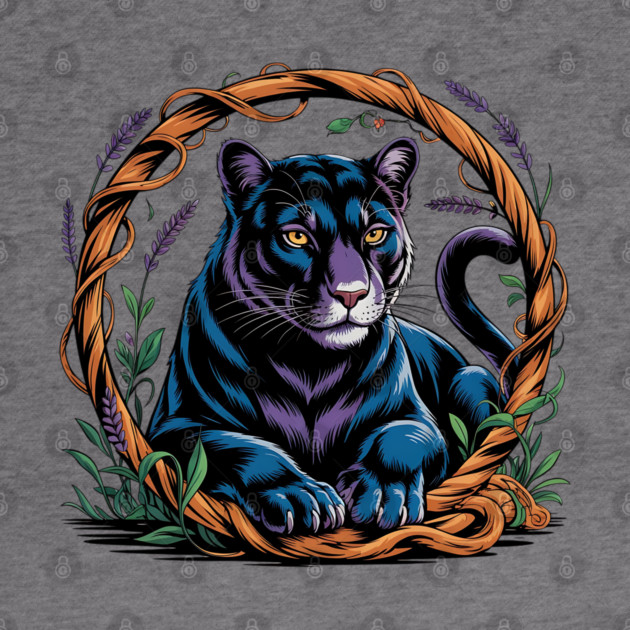 Mystical Panther Framed by Vines and Lavender by BirdsnStuff
