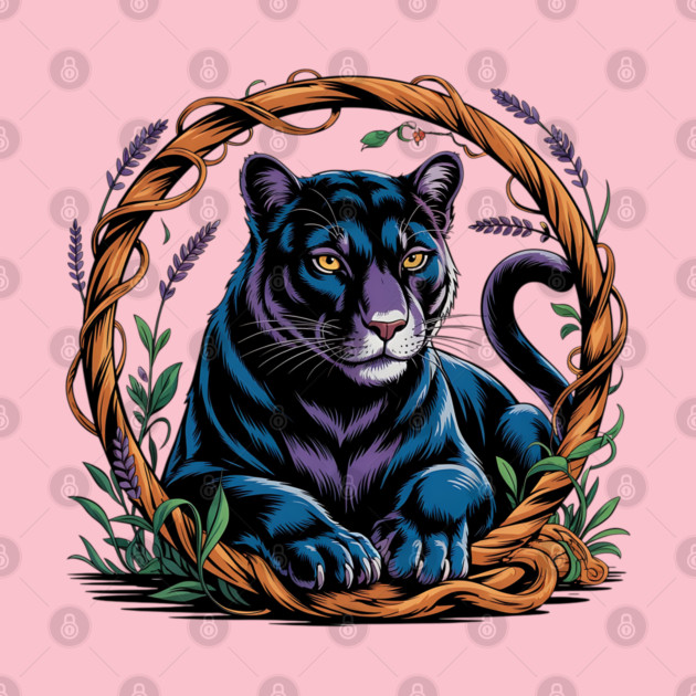Mystical Panther Framed by Vines and Lavender by BirdsnStuff