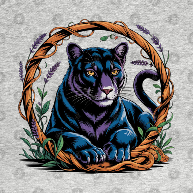 Mystical Panther Framed by Vines and Lavender by BirdsnStuff