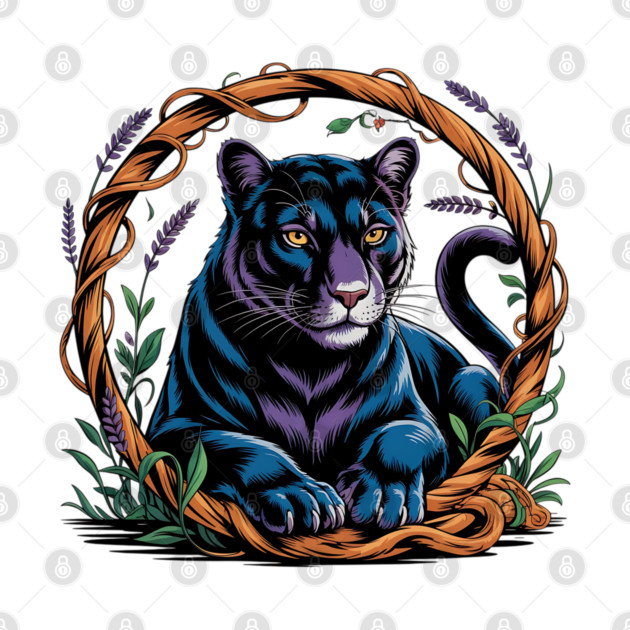 Mystical Panther Framed by Vines and Lavender by BirdsnStuff