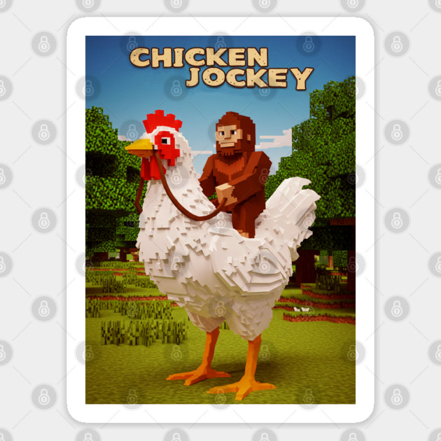 Chicken-Jockey - Funny Bigfoot riding chicken #4 Sticker by Megadorim