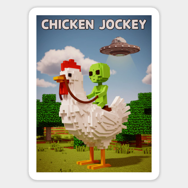 Chicken-Jockey - Funny Alien riding chicken #4 Magnet by Megadorim