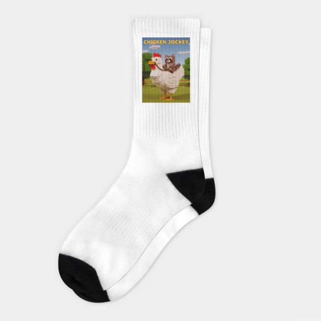 Chicken-Jockey - Funny Raccoon riding Chicken Socks by Megadorim
