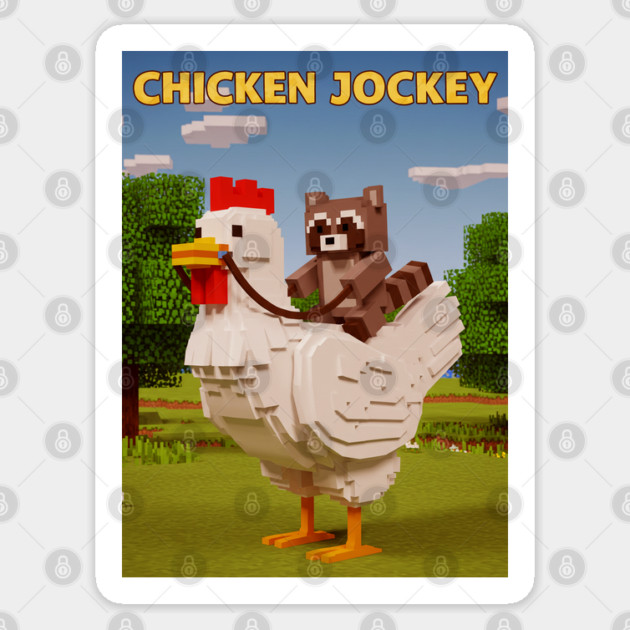 Chicken-Jockey - Funny Raccoon riding Chicken Sticker by Megadorim