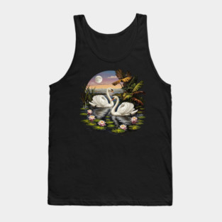Two White Swans with Lilly Pads Tank Top