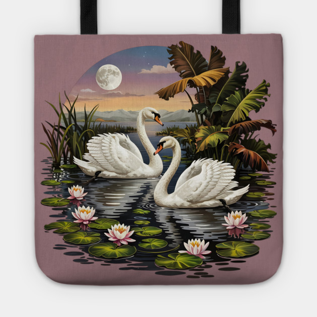 Two White Swans with Lilly Pads Tote by BirdsnStuff