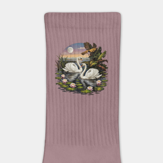 Two White Swans with Lilly Pads by BirdsnStuff