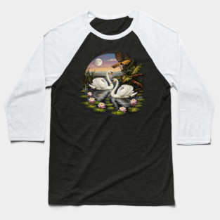 Two White Swans with Lilly Pads Baseball T-Shirt
