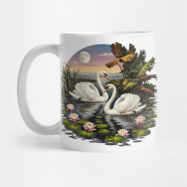 Two White Swans with Lilly Pads by BirdsnStuff