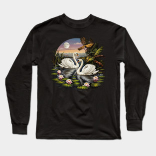 Two White Swans with Lilly Pads Long Sleeve T-Shirt