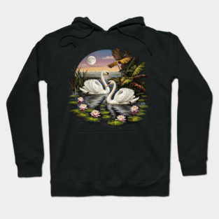 Two White Swans with Lilly Pads Hoodie