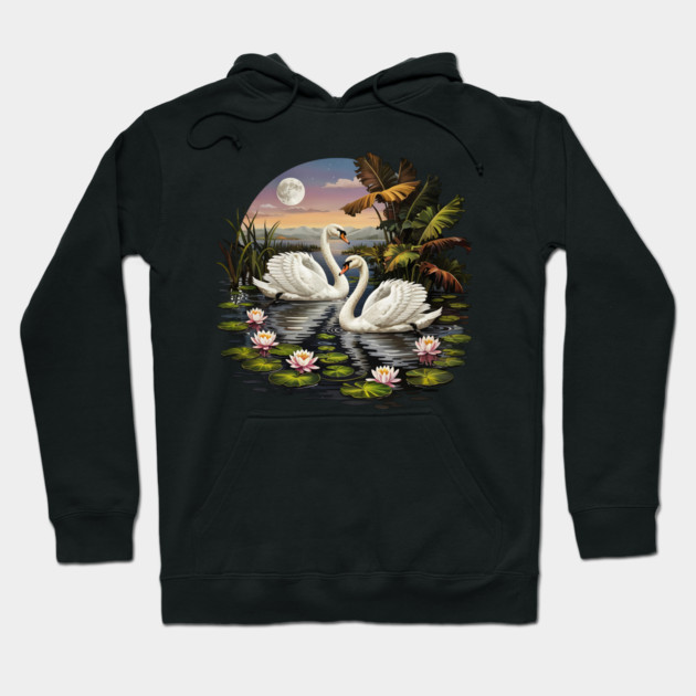 Two White Swans with Lilly Pads Hoodie by BirdsnStuff
