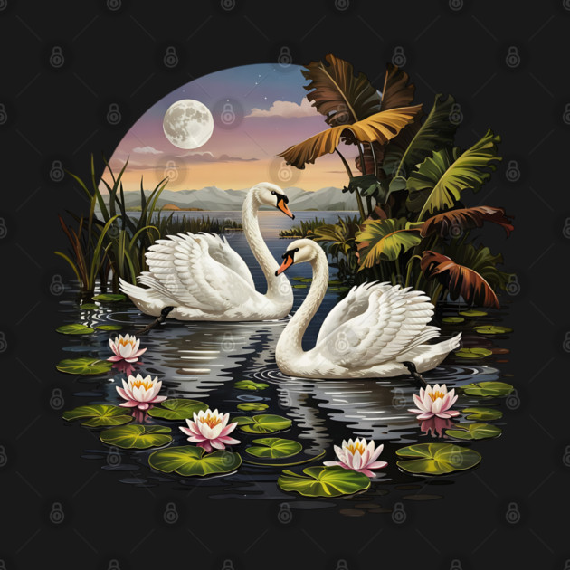 Two White Swans with Lilly Pads by BirdsnStuff