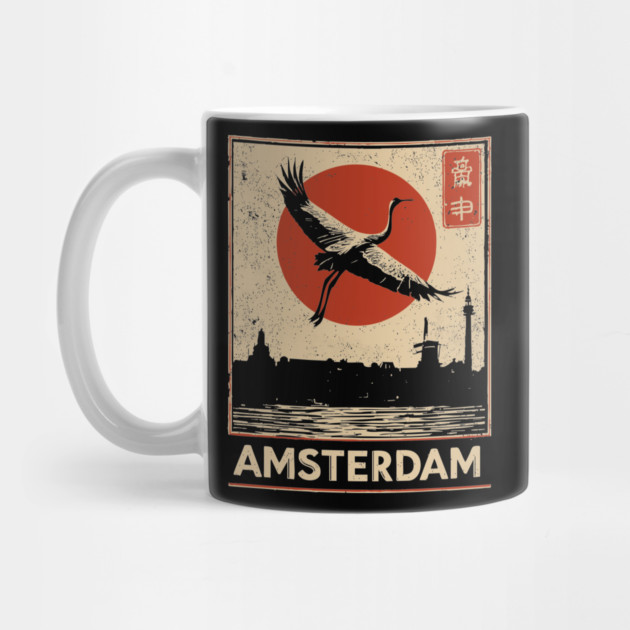 Amsterdam Cityscape with Crane in Red Sun Retro Poster by TuncGK