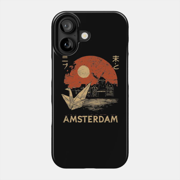 Amsterdam Harbor Ship at Sunset Japanese Style Poster Phone Case by TuncGK