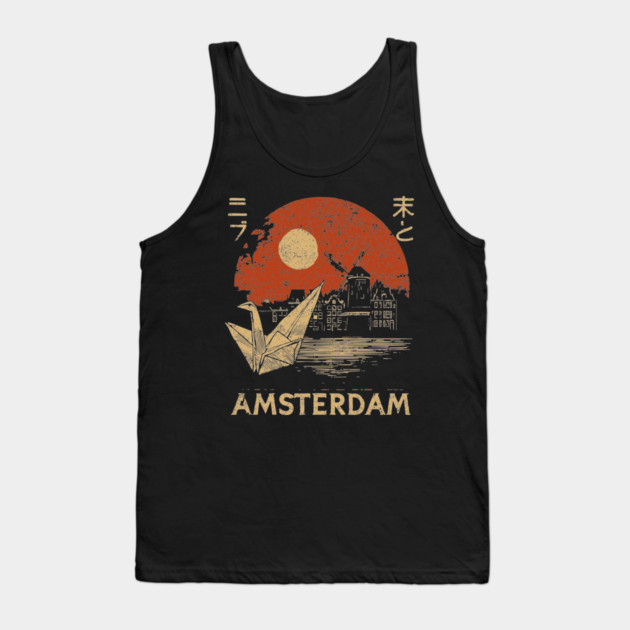 Amsterdam Harbor Ship at Sunset Japanese Style Poster Tank Top by TuncGK