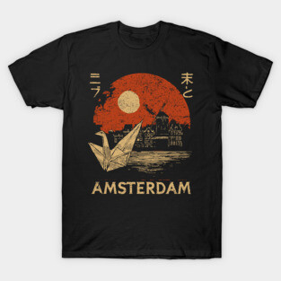 Amsterdam Harbor Ship at Sunset Japanese Style Poster T-Shirt