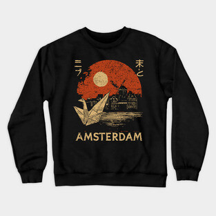 Amsterdam Harbor Ship at Sunset Japanese Style Poster Crewneck Sweatshirt