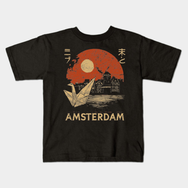 Amsterdam Harbor Ship at Sunset Japanese Style Poster Kids T-Shirt by TuncGK