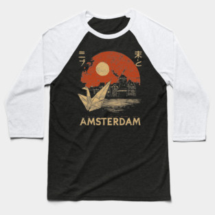 Amsterdam Harbor Ship at Sunset Japanese Style Poster Baseball T-Shirt