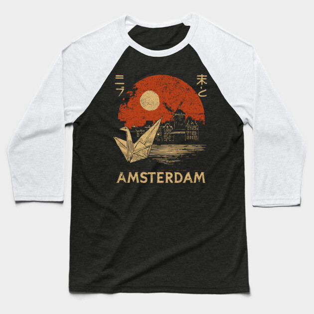 Amsterdam Harbor Ship at Sunset Japanese Style Poster Baseball T-Shirt by TuncGK