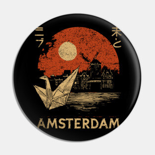 Amsterdam Harbor Ship at Sunset Japanese Style Poster Pin