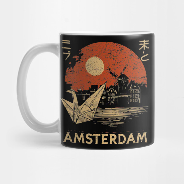 Amsterdam Harbor Ship at Sunset Japanese Style Poster by TuncGK
