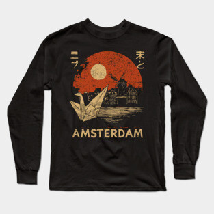 Amsterdam Harbor Ship at Sunset Japanese Style Poster Long Sleeve T-Shirt