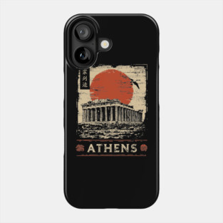 Athens Parthenon at Sunset Retro Japanese Art Style Phone Case