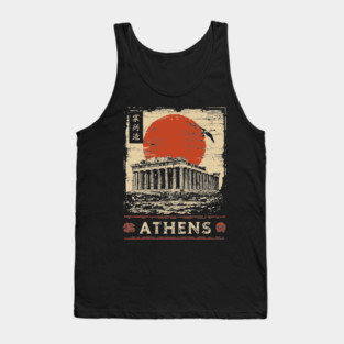 Athens Parthenon at Sunset Retro Japanese Art Style Tank Top