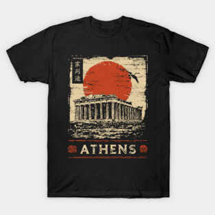 Athens Parthenon at Sunset Retro Japanese Art Style T-Shirt