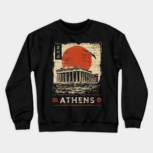 Athens Parthenon at Sunset Retro Japanese Art Style Crewneck Sweatshirt
